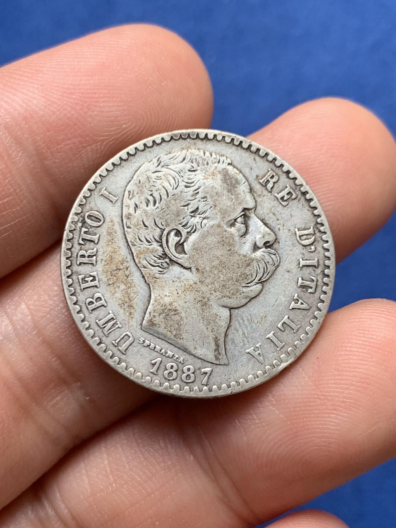 《竞宝斋》第396场 周日，周一，2场连拍 （全场包邮） 两枚一组 意大利1887年翁贝托一世2里拉银币