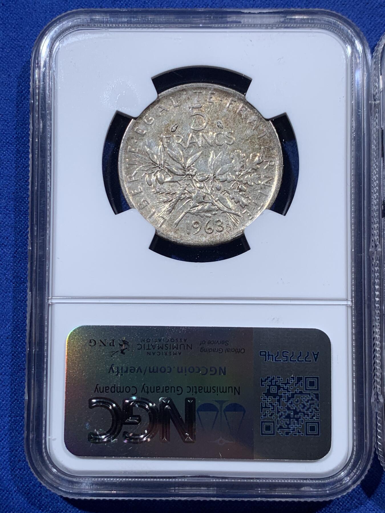 《竞宝斋》第396场 周日，周一，2场连拍 （全场包邮） 三枚一组 NGC AU53、AU55、AU50 法国播种女神5法郎银币