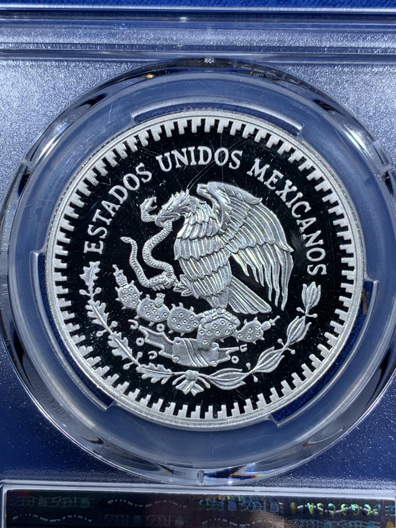 《竞宝斋》第396场 周日，周一，2场连拍 （全场包邮） PCGS PR69DCAM 墨西哥1991年发行的自由女神（花环）精制纪念银币（999纯银，36MM币径，盒证齐全，发行量1万枚，市场裸币1200+）