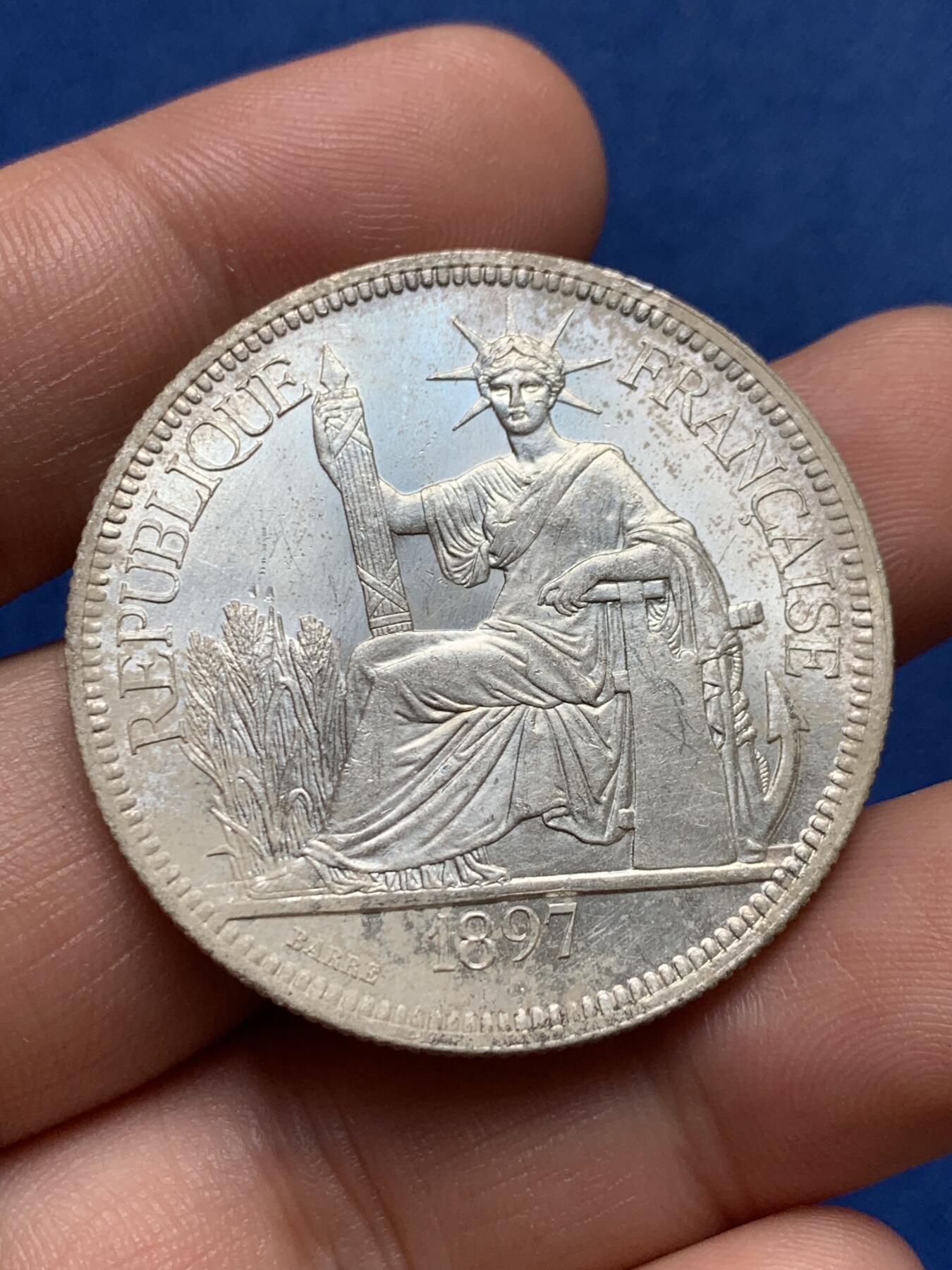 《竞宝斋》第396场 周日，周一，2场连拍 （全场包邮） 法属印支1897坐洋1皮亚斯特银币