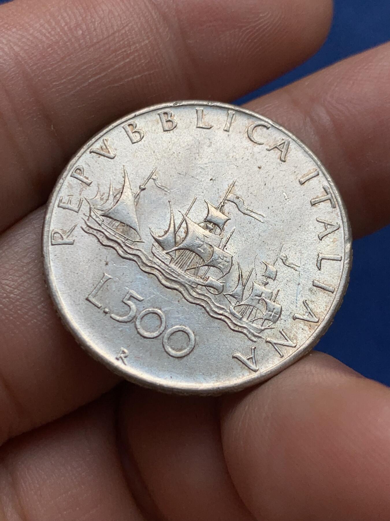 《竞宝斋》第396场 周日，周一，2场连拍 （全场包邮） 意大利1966年帆船少女500里拉银币