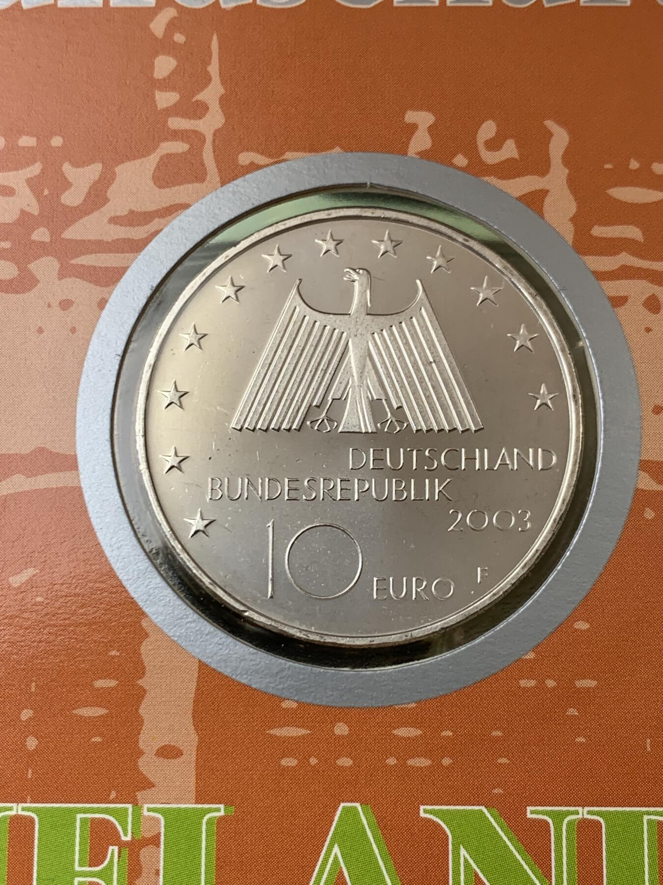 《竞宝斋》第396场 周日，周一，2场连拍 （全场包邮） 德国2003年邮币封 含一枚鲁尔工业区10欧元银币 925银 18克