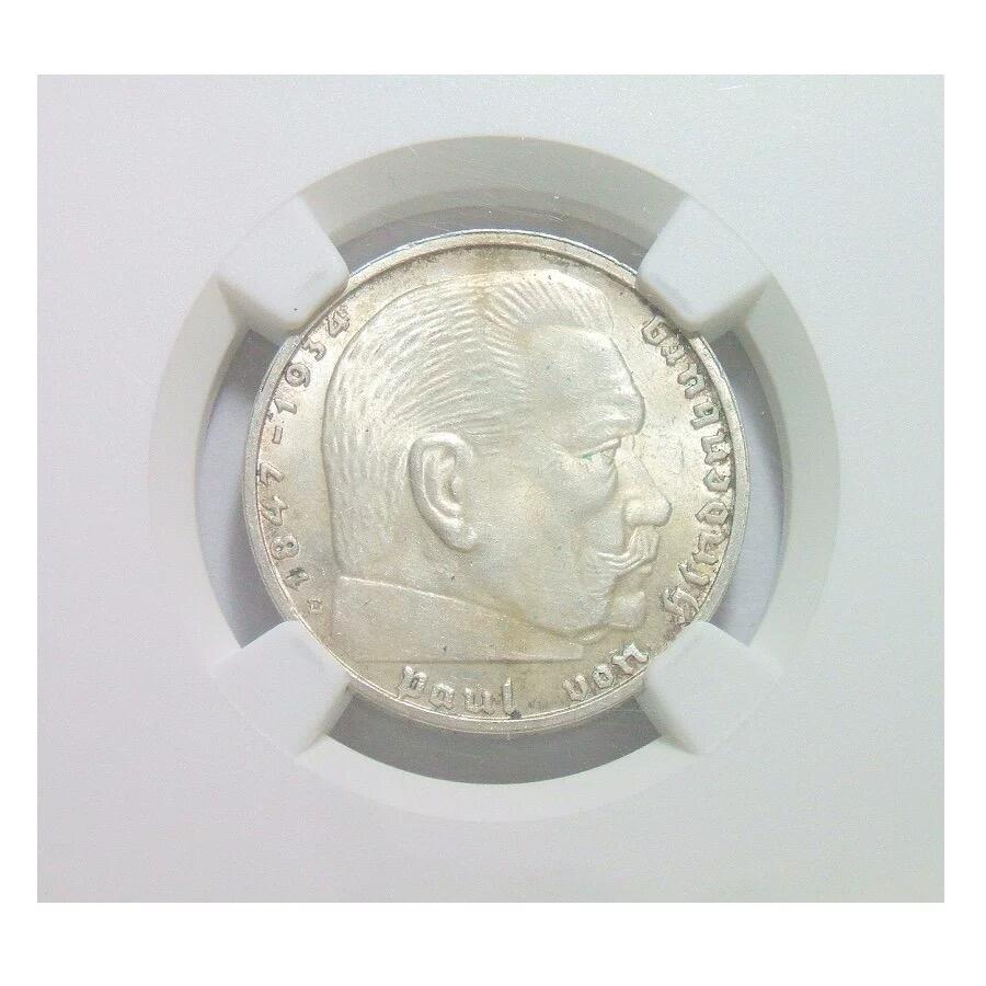 【银】NGC MS64 德国第三帝国1938年E版2马克银币 难得开卷原光
