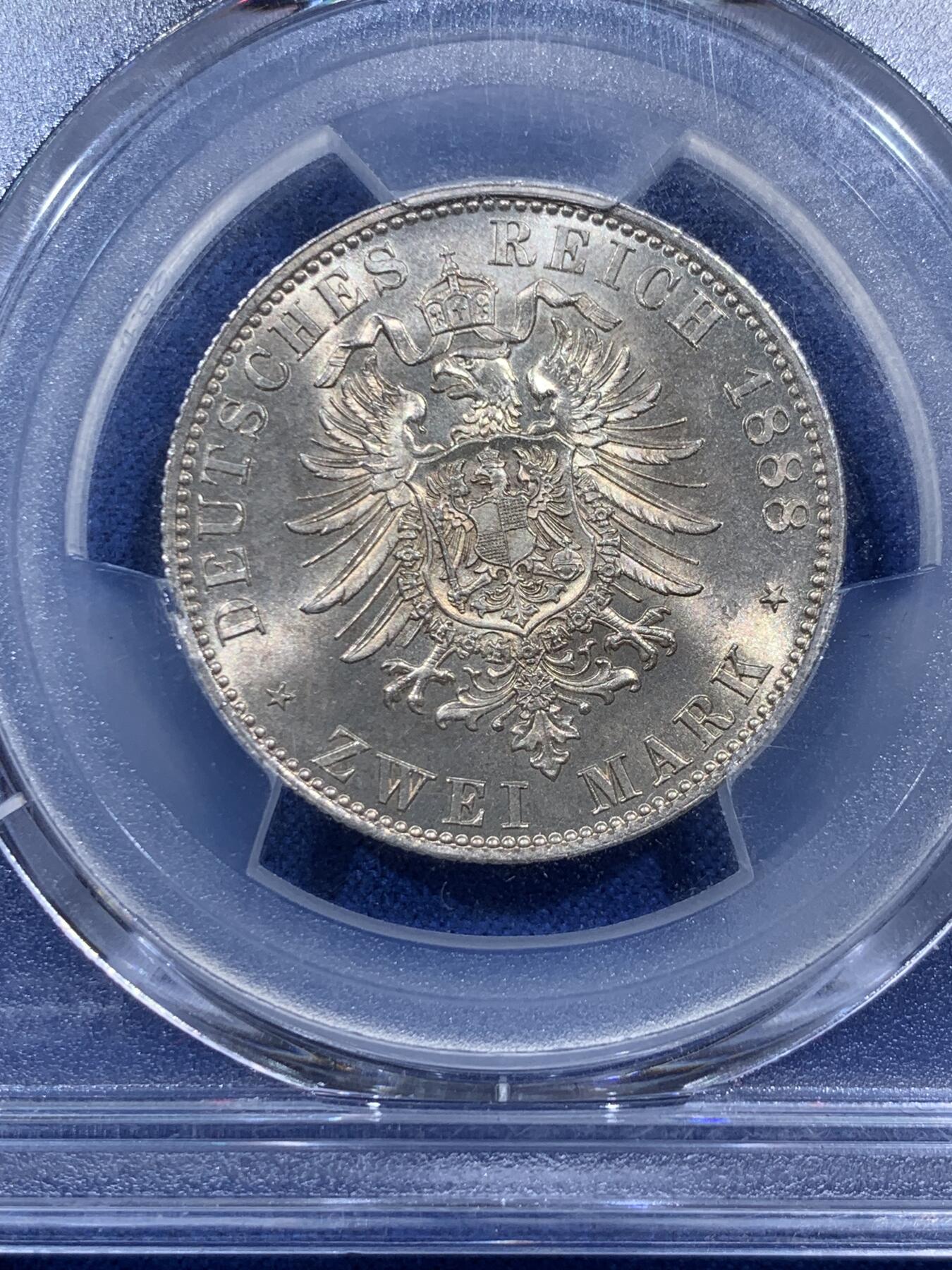 《竞宝斋》第396场 周日，周一，2场连拍 （全场包邮） PCGS MS64 德国1888年弗里德里希三世2马克银币