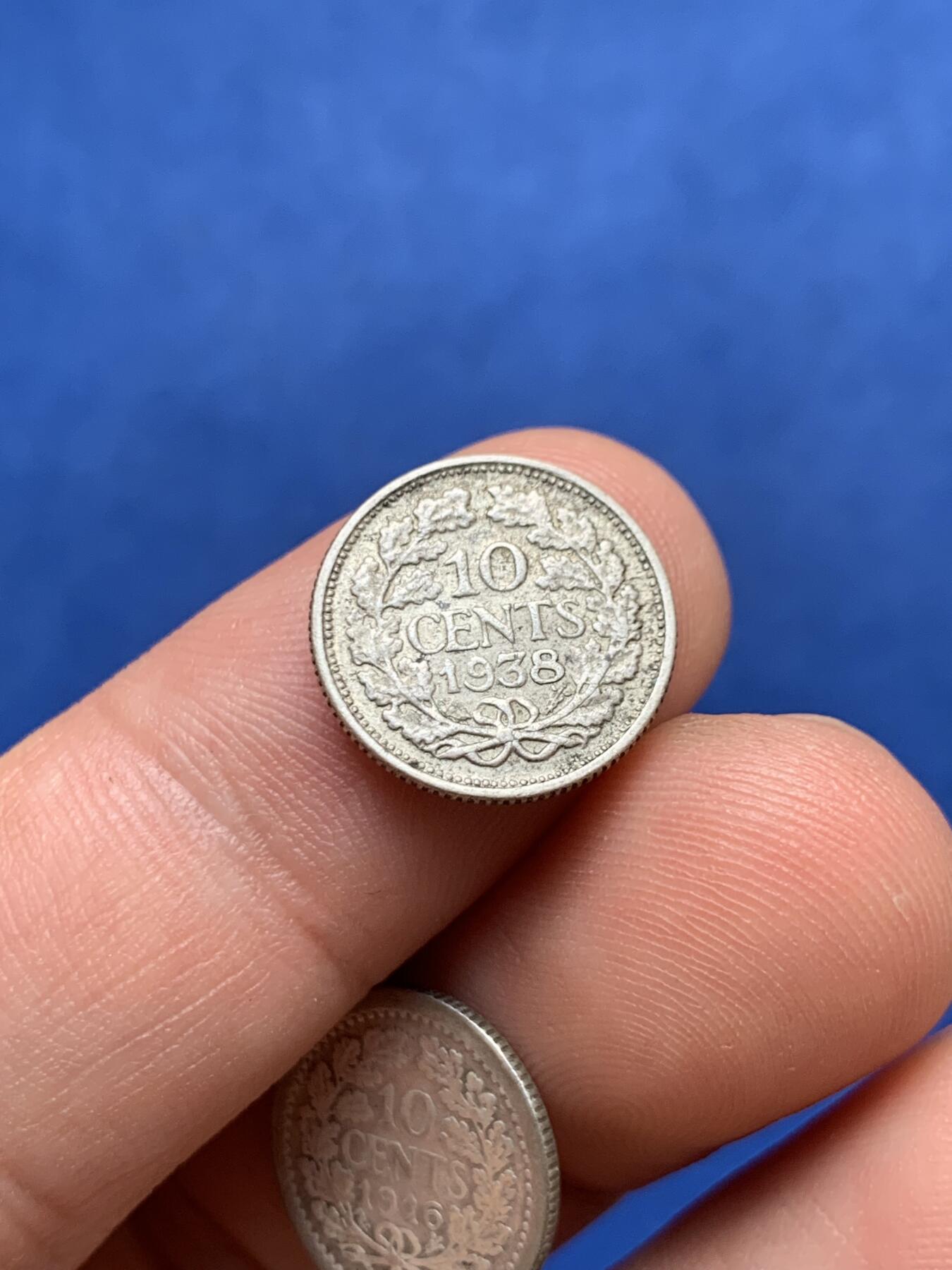 《竞宝斋》第396场 周日，周一，2场连拍 （全场包邮） 两枚一组 荷兰威廉明娜10分银币