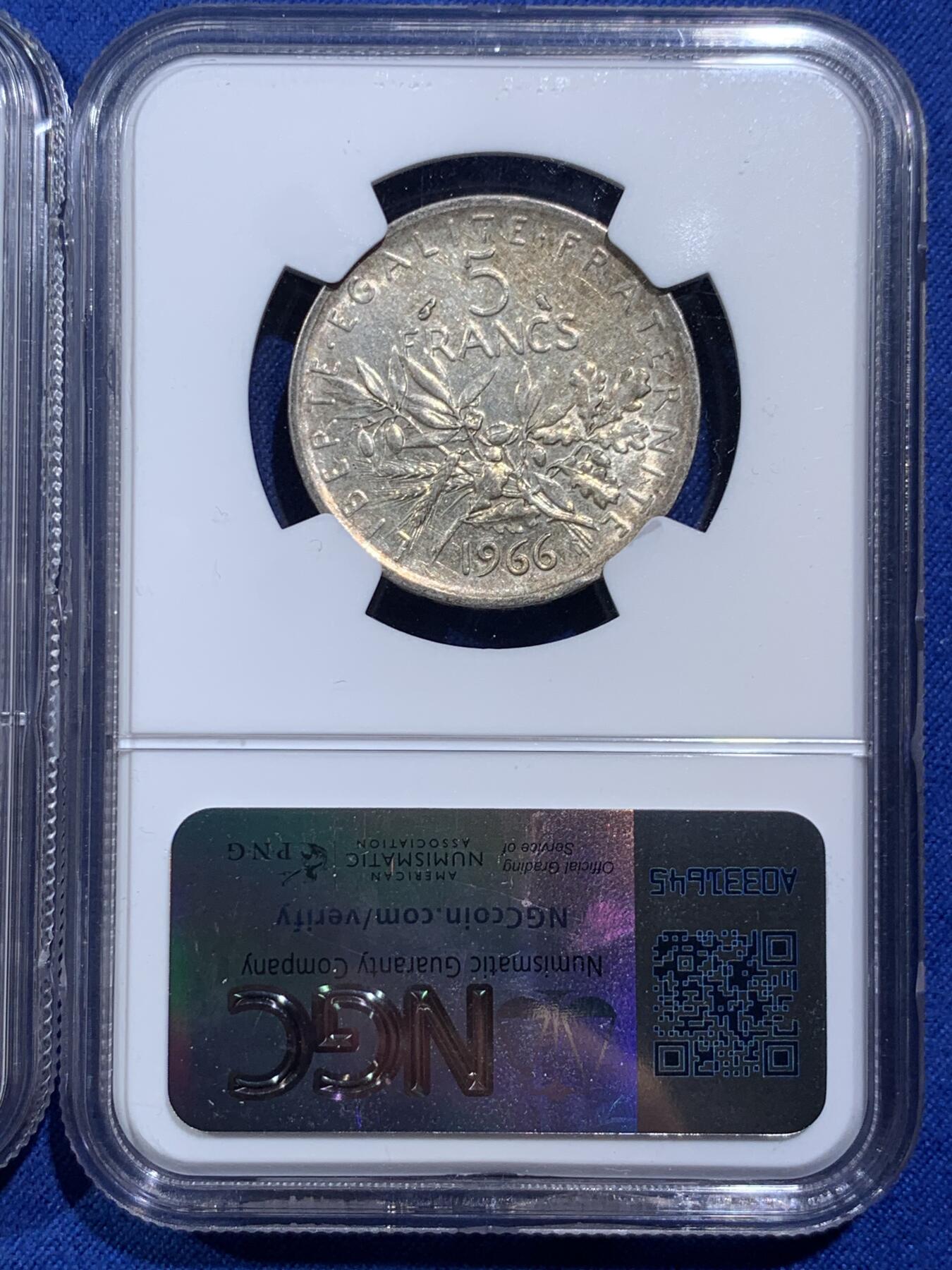 《竞宝斋》第396场 周日，周一，2场连拍 （全场包邮） 三枚一组 NGC AU53、AU55、AU50 法国播种女神5法郎银币