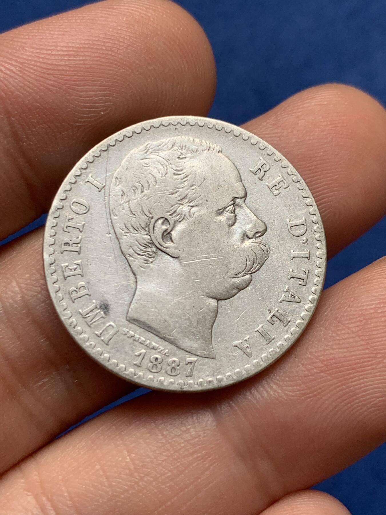 《竞宝斋》第396场 周日，周一，2场连拍 （全场包邮） 两枚一组 意大利1887年翁贝托一世2里拉银币