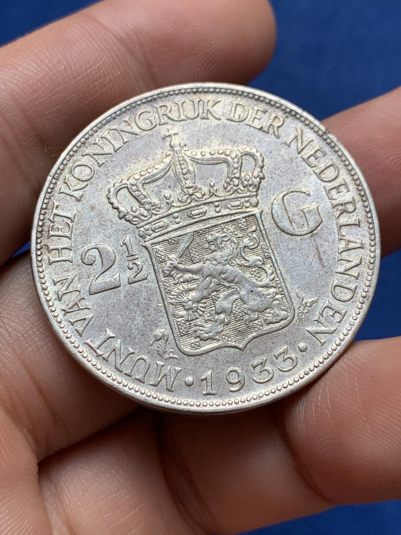 《竞宝斋》第396场 周日，周一，2场连拍 （全场包邮） 荷兰1933年威廉敏娜2.5盾银币 品相好