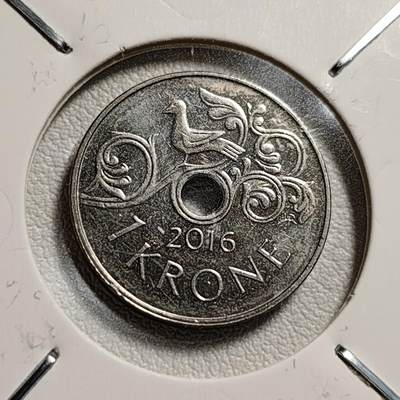泉币菌-第44场-各国钱币 - 挪威1克朗 中孔镍币 21mm 