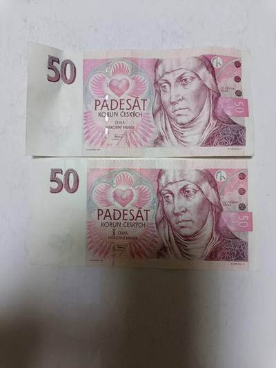 【20250628】非全新硬币和纸币第258场 - 捷克50克朗2张纸币，汇率价约为30元