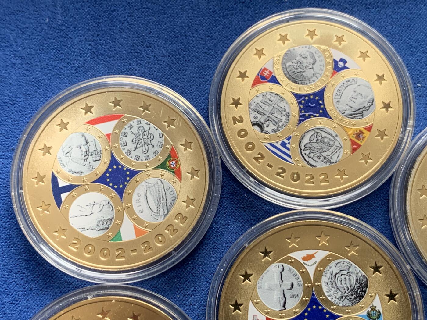 《竞宝斋》第396场 周日，周一，2场连拍 （全场包邮） 六枚一组 庆祝欧元20周年纪念章 2022年是欧元之年