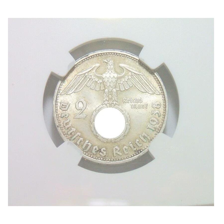 【银】NGC MS64 德国第三帝国1938年E版2马克银币 难得开卷原光