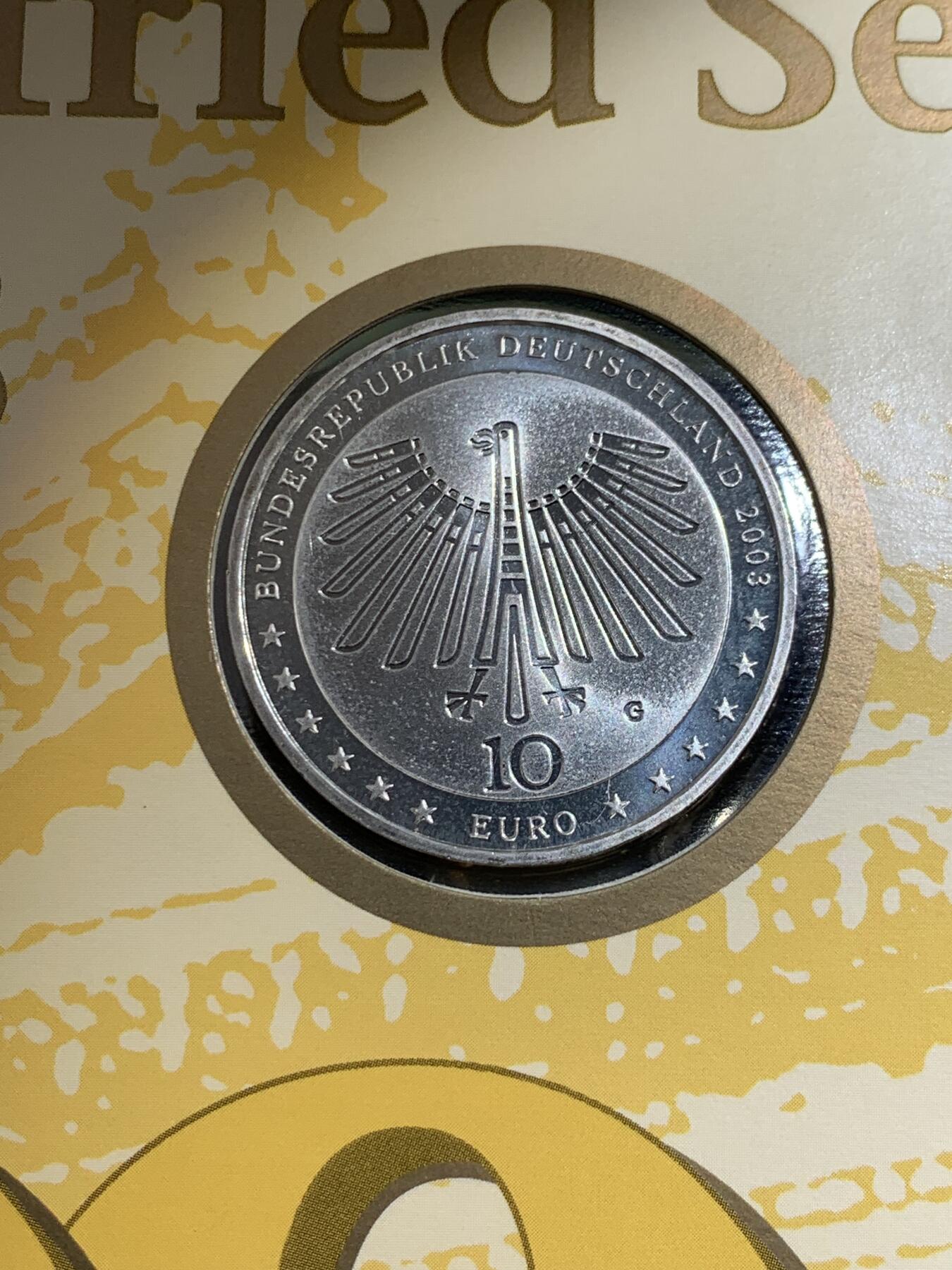 《竞宝斋》第396场 周日，周一，2场连拍 （全场包邮） 德国2003年邮币封 含一枚戈特弗里德·森佩尔200周年10欧元银币 925银 18克