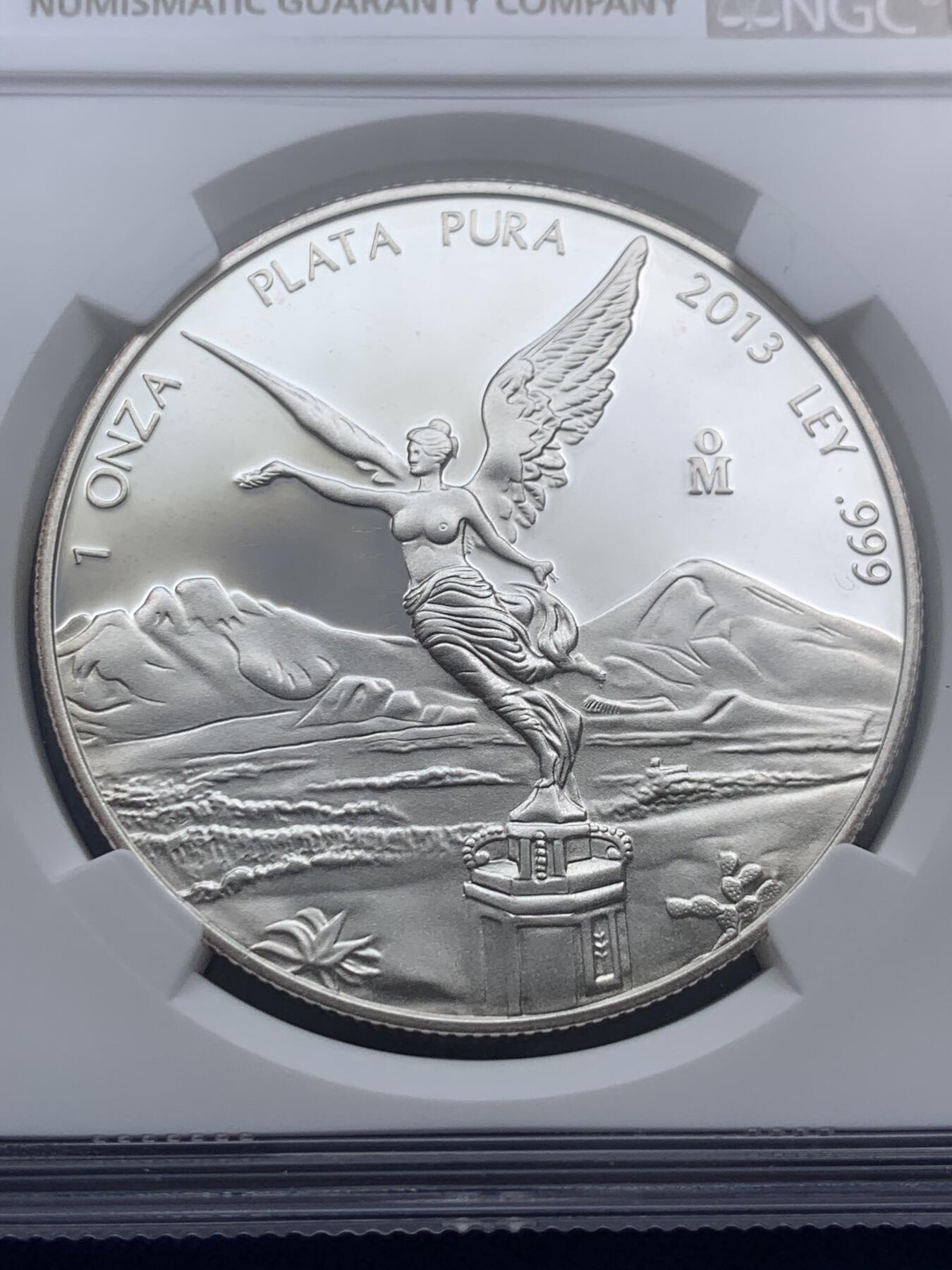 《竞宝斋》第396场 周日，周一，2场连拍 （全场包邮） NGC PF69UC 墨西哥2013年发行的自由女神（飞天）精制纪念银币（999纯银，40MM币径，盒证齐全，发行量1万枚，市场裸币1000+）