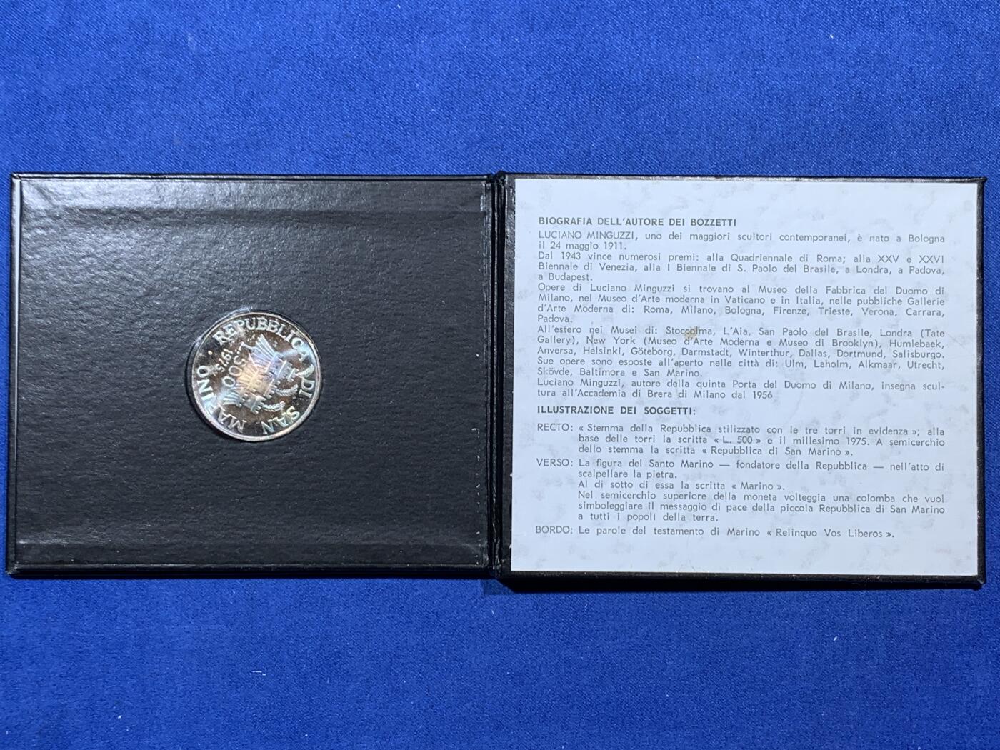 《竞宝斋》第396场 周日，周一，2场连拍 （全场包邮） 卡装 圣马力诺1975年钱币局开业纪念500里拉银币