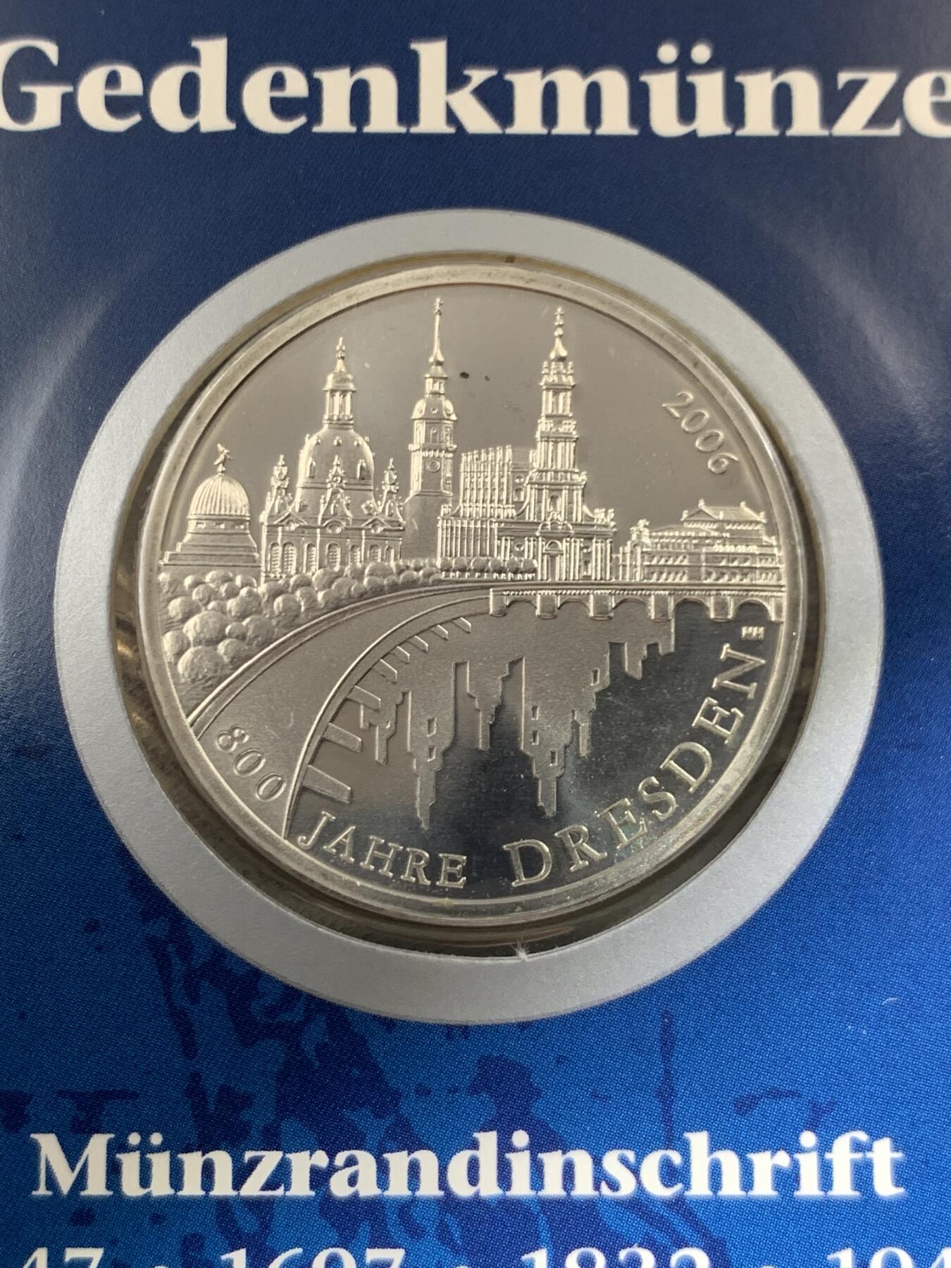 《竞宝斋》第397场 周日，周一，2场连拍 （全场包邮） 德国2006年邮币封 含一枚德累斯顿建城800周年10欧元银币 925银 18克