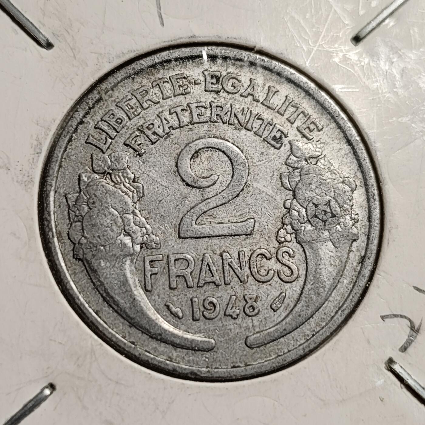 泉币菌-第44场-各国钱币 法国🇫🇷1948年 2法郎铝币 谷物女神