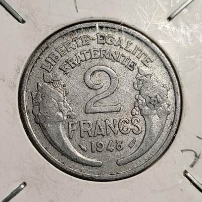 泉币菌-第44场-各国钱币 - 法国🇫🇷1948年 2法郎铝币 谷物女神