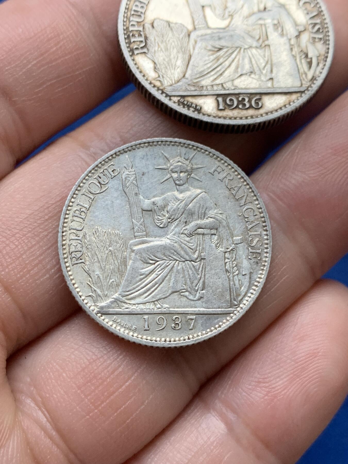 《竞宝斋》第397场 周日，周一，2场连拍 （全场包邮） 两枚一组 坐洋银币 1937年20分+1936年50分