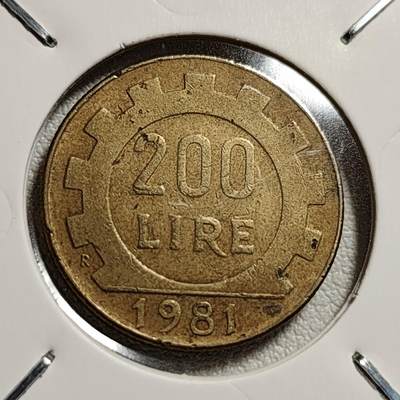 泉币菌-第44场-各国钱币 - 意大利1981年200里拉 丰收女神 齿轮 铝青铜币 外国硬币 24mm 