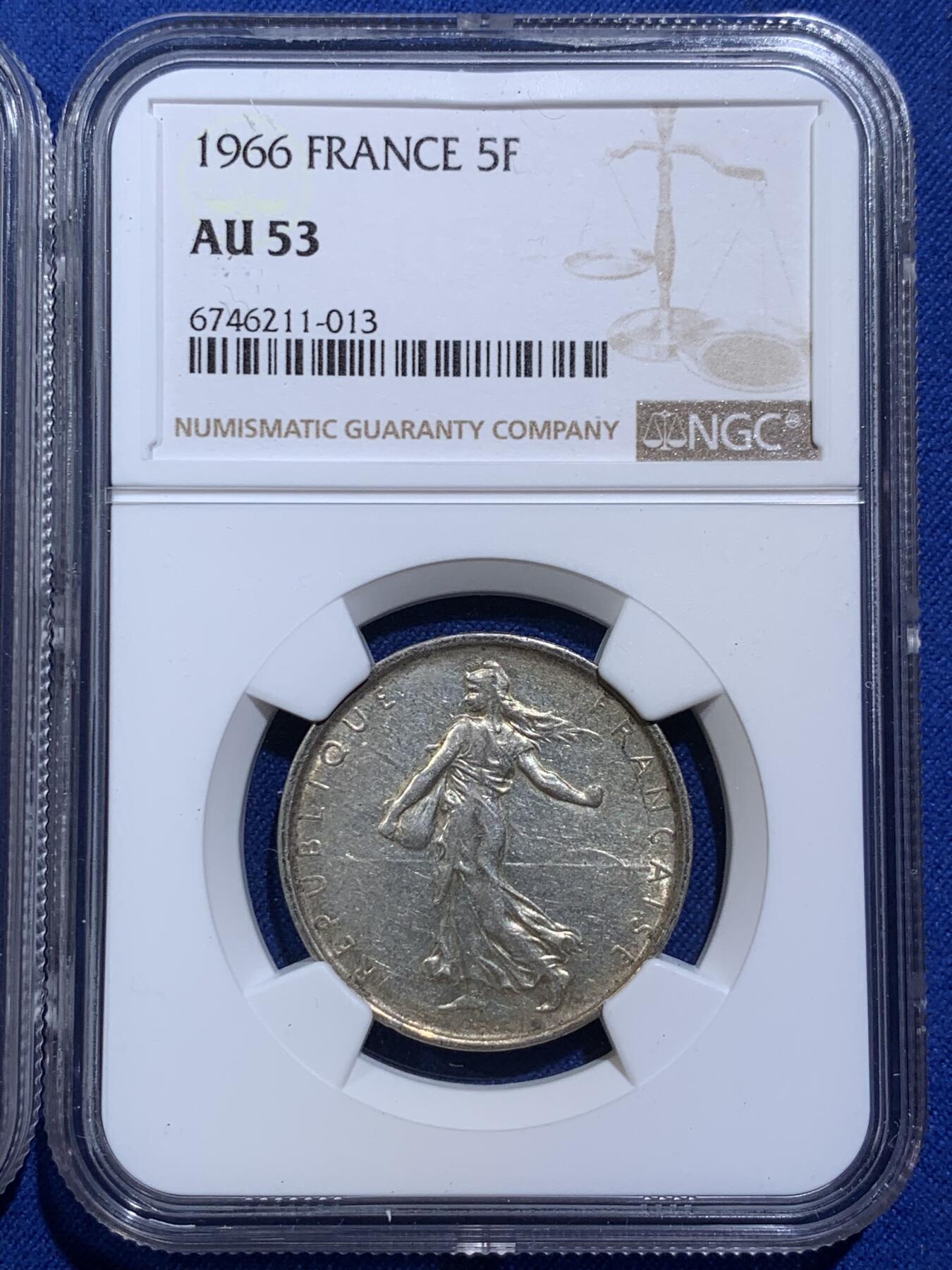 《竞宝斋》第396场 周日，周一，2场连拍 （全场包邮） 三枚一组 NGC AU53、AU55、AU50 法国播种女神5法郎银币