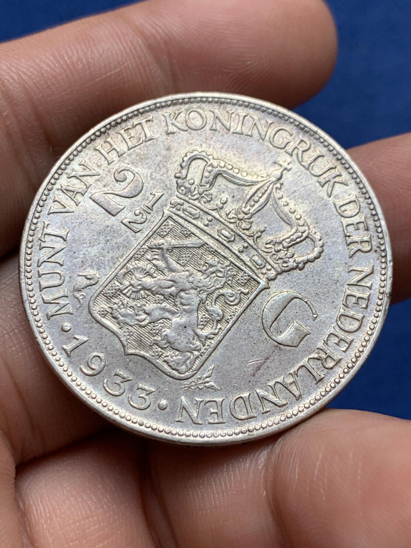 《竞宝斋》第396场 周日，周一，2场连拍 （全场包邮） 荷兰1933年威廉敏娜2.5盾银币 品相好