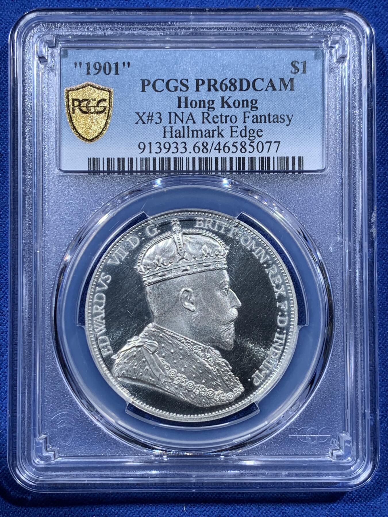 《竞宝斋》第397场 周日，周一，2场连拍 （全场包邮） PCGS PR68DCAM 冠军分 香港 爱德华七世一元银币 臆造版本 镜面深浮雕 光彩亮丽