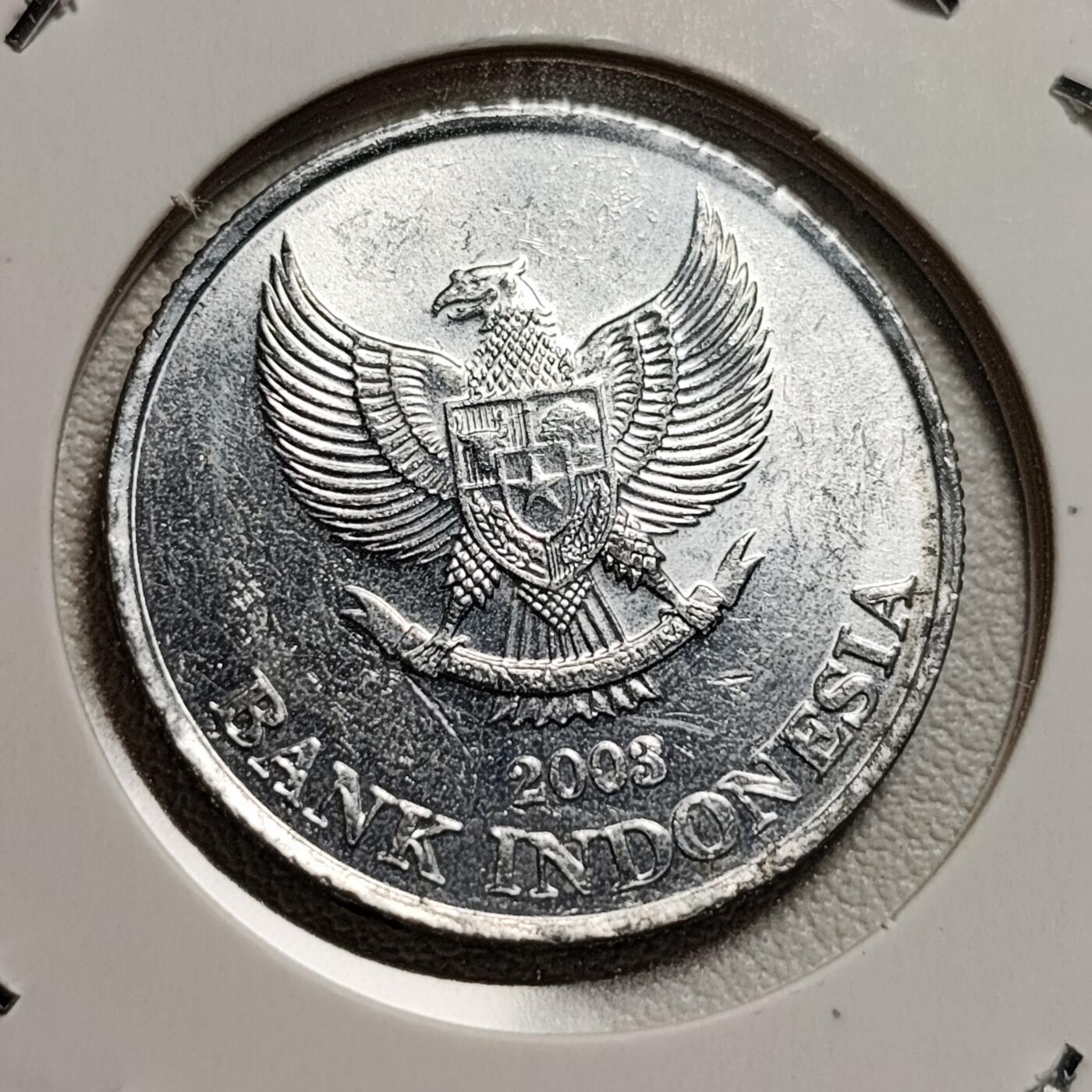 泉币菌-第44场-各国钱币 原光美品 印度尼西亚500卢比铝币 花卉老鹰 27mm