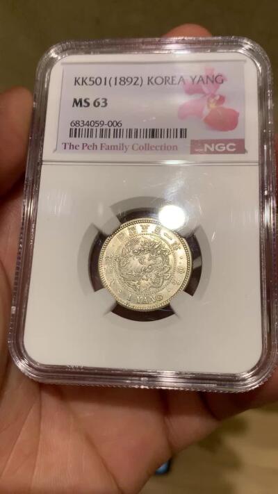 《竞宝斋》第397场 周日，周一，2场连拍 （全场包邮） NGC MS63 朝鲜1892开国501年一两银币 新加坡船王白氏旧藏 粉彩高分深打 完全可冲击64 双龙戏珠李花经典图案 NGC致敬名家特别标签 朝鲜钱币收藏领域不可或缺的龙头品种