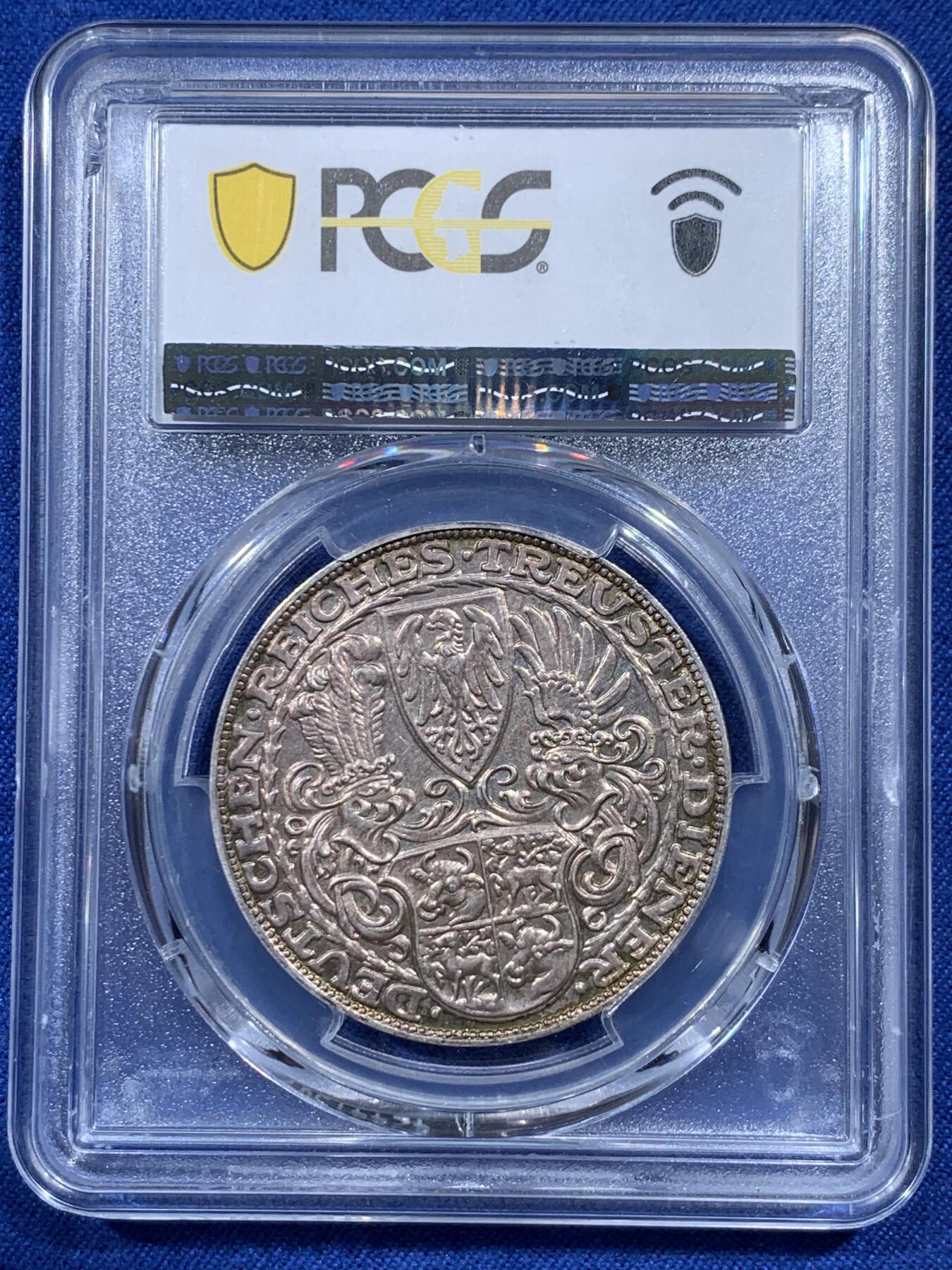 《竞宝斋》第396场 周日，周一，2场连拍 （全场包邮） PCGS SP62 德国1927兴登堡80大寿5马克币型章 卡尔哥茨大师名作 背面支撑 小磕