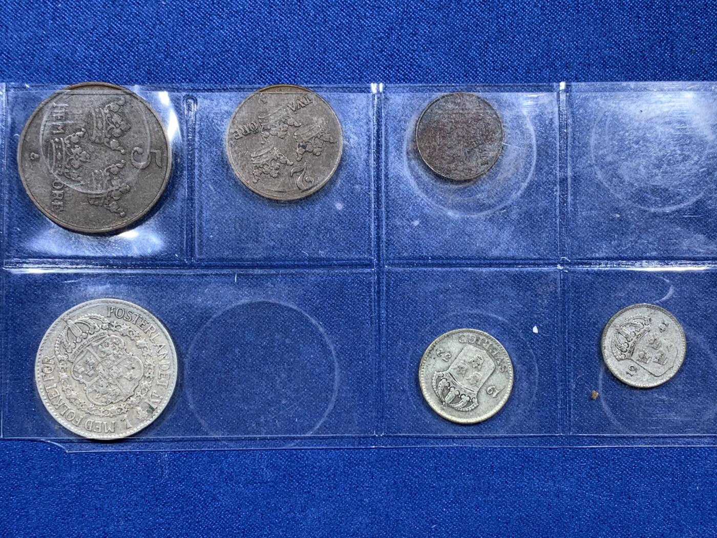 《竞宝斋》第396场 周日，周一，2场连拍 （全场包邮） 六枚一组 瑞典古斯塔夫五世钱币，其中银币3枚。