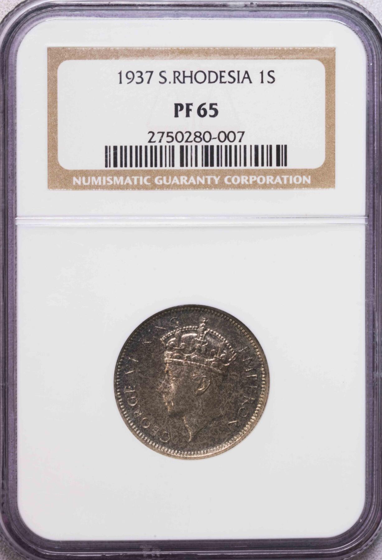NGC-PG65 1937南罗得西亚乔六1先令银币