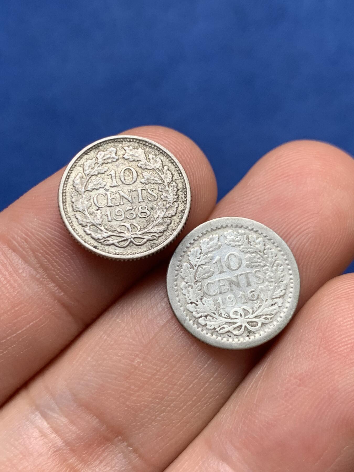 《竞宝斋》第396场 周日，周一，2场连拍 （全场包邮） 两枚一组 荷兰威廉明娜10分银币