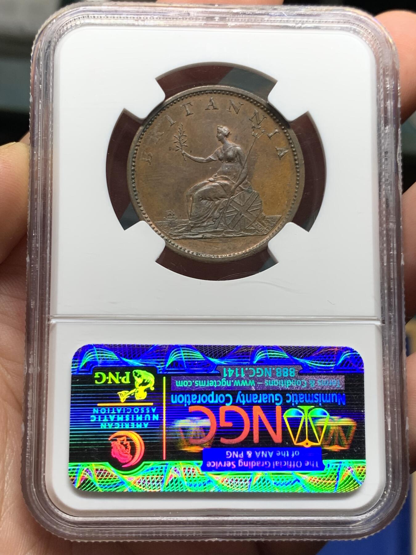 《竞宝斋》第396场 周日，周一，2场连拍 （全场包邮） NGC MS62BN 英国 1807乔治三世半便士，soho出品，带蓝紫色彩