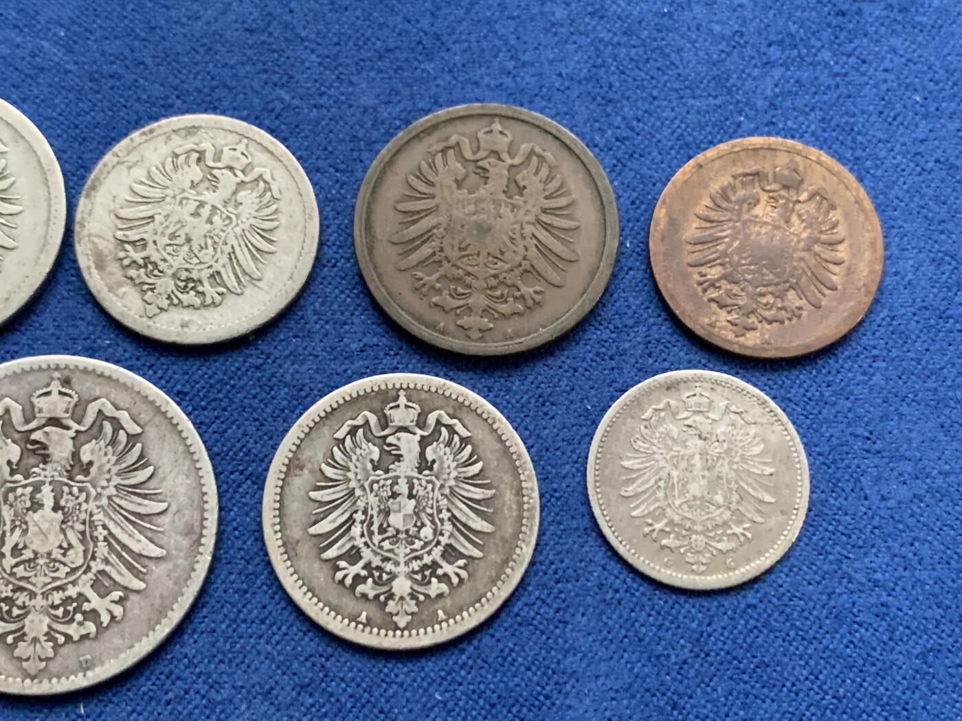 《竞宝斋》第396场 周日，周一，2场连拍 （全场包邮） 八枚一组 德国硬币 含4枚银币 细节见图 