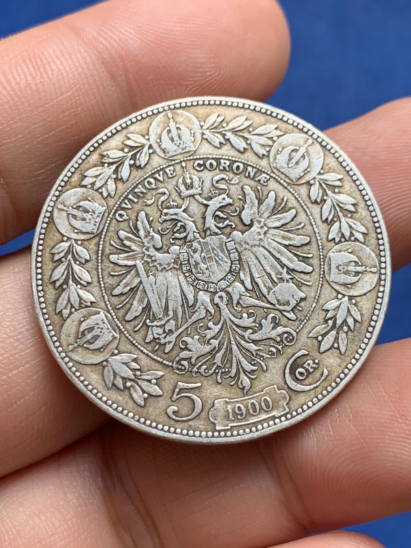 《竞宝斋》第396场 周日，周一，2场连拍 （全场包邮） 奥匈帝国1900年弗朗茨约瑟夫一世5克朗银币