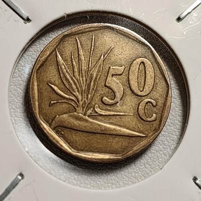 泉币菌-第44场-各国钱币 - 非洲 南非硬币 50分硬币(天堂鸟花) 