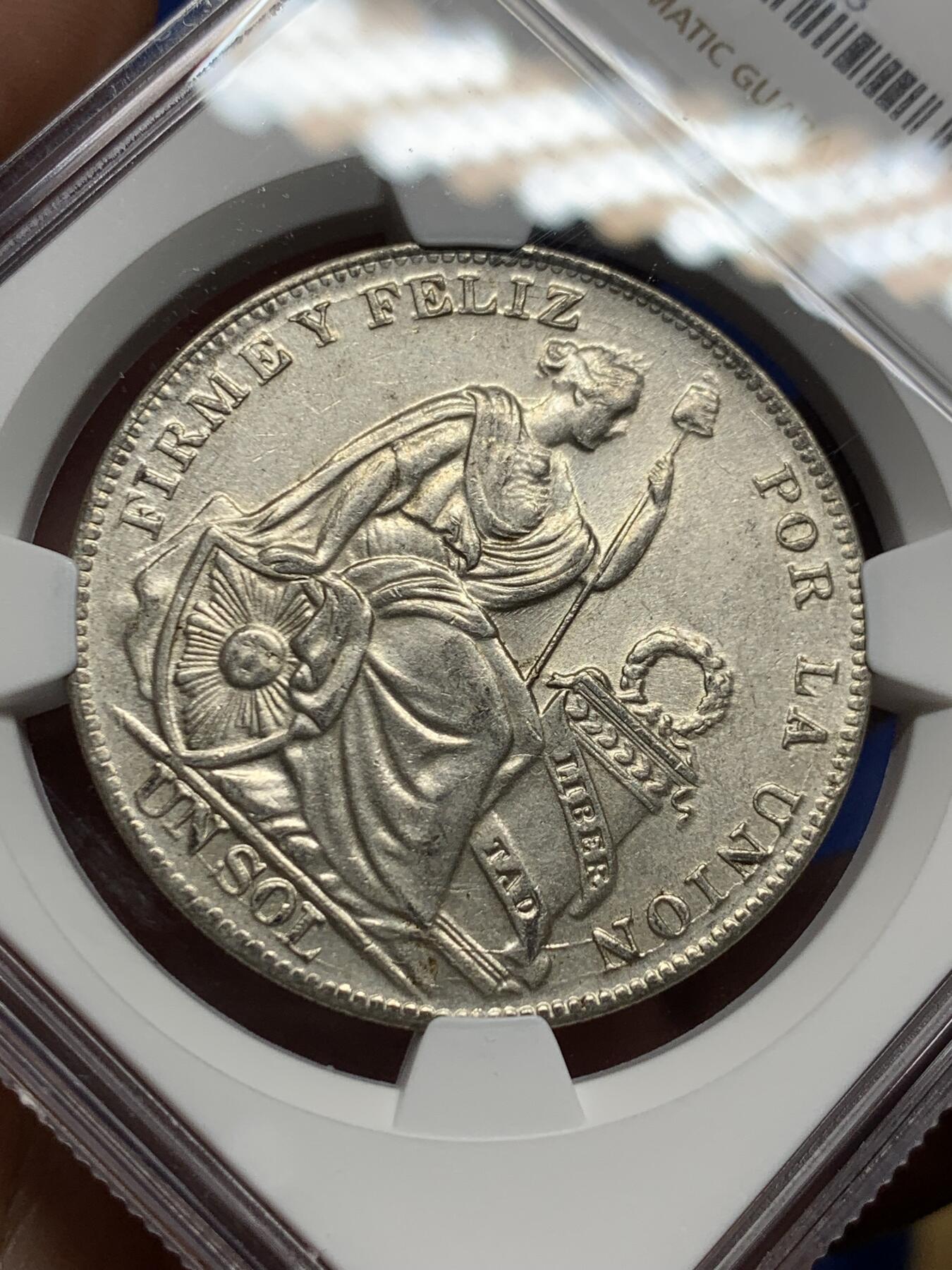 《竞宝斋》第396场 周日，周一，2场连拍 （全场包邮） NGC AU58 秘鲁 1934 一索尔 坐人 银币 经典品种