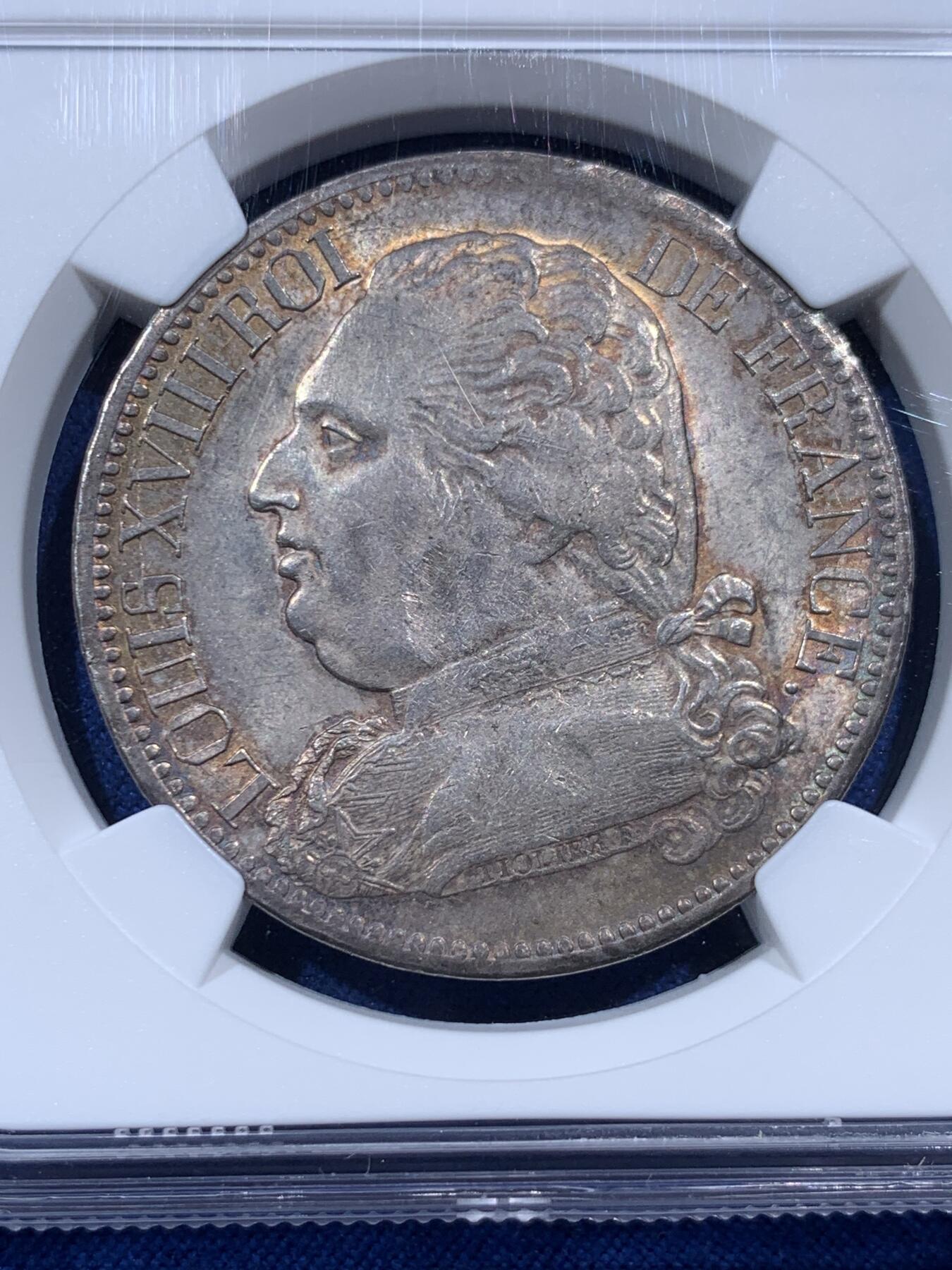 《竞宝斋》第396场 周日，周一，2场连拍 （全场包邮） NGC UNCD 法国1814年路易十八戎装版5法郎银币 人像像深打 凹凸有致 高耸发丝体力感强 养眼包浆