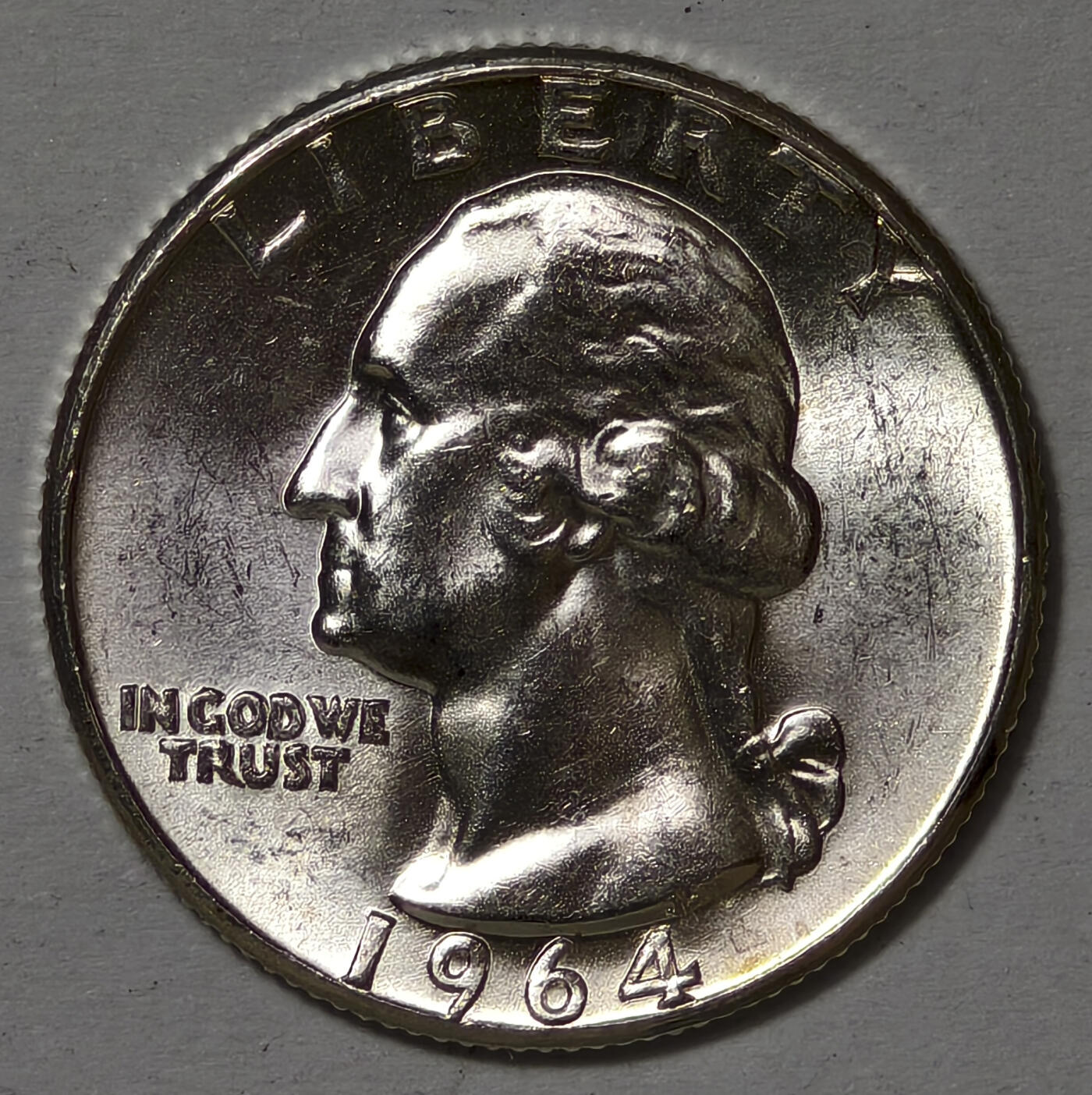 紫瑗钱币——第567期 美国 1964年  华盛顿 25美分 6.25克 0.9银 BU 可评级