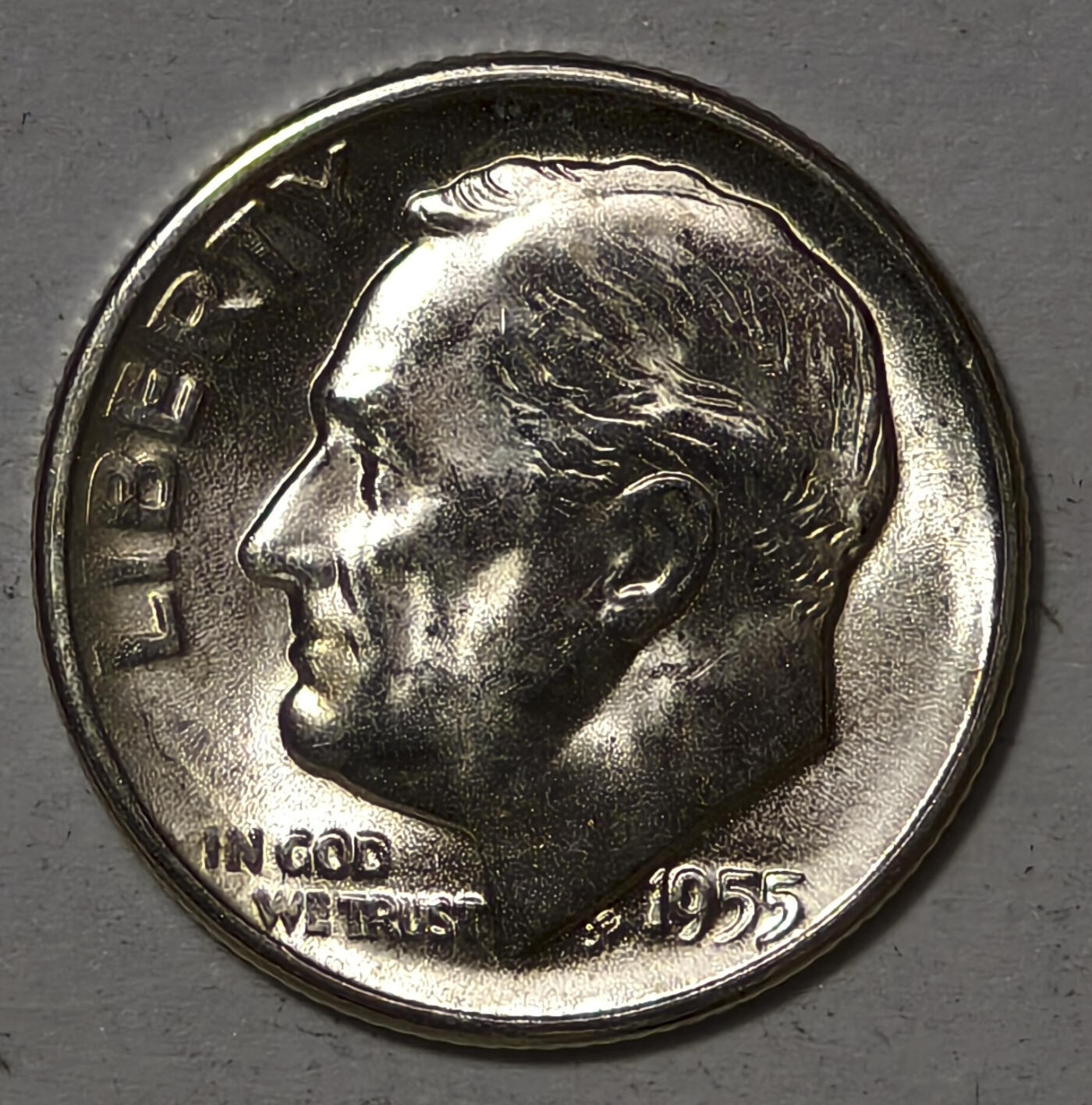 紫瑗钱币——第567期 美国 1955年 S版 罗斯福 10美分 2.5克 0.9银 BU 可评级