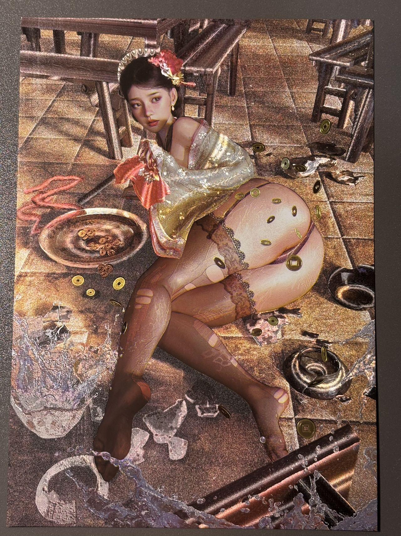 黑胡子 小王子精品卡牌拍卖第十二场   焱卡文化 刷子妖姬传 a4粗闪装饰画 白秀英正反双服饰编号217/300
