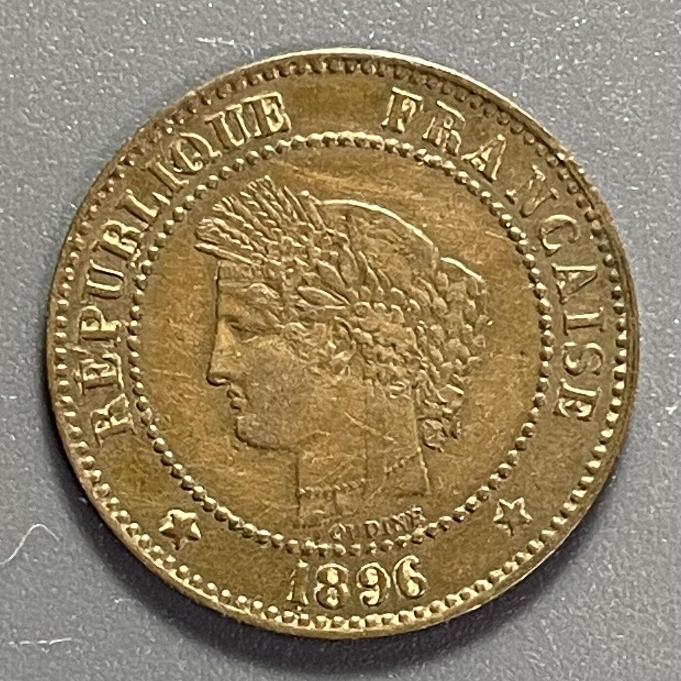 杂币散拍 法国1896年第三帝国2分谷物女神铜币 未流通