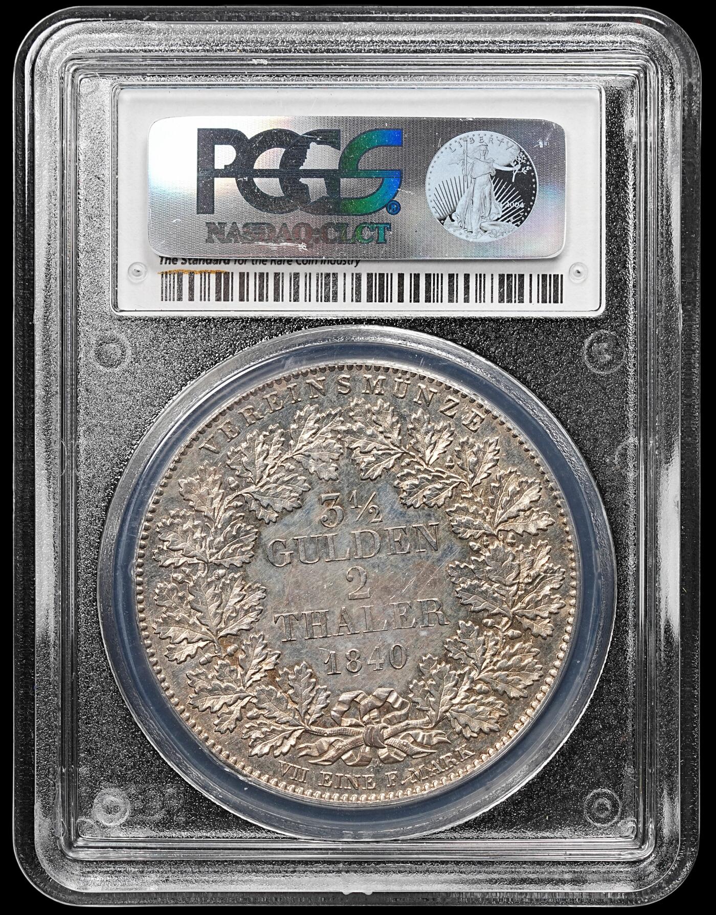 修遠堂世界钱币第七十六期 PCGS AU58 1840年法兰克福景观2泰勒大银币 大热门品种 类镜面底板