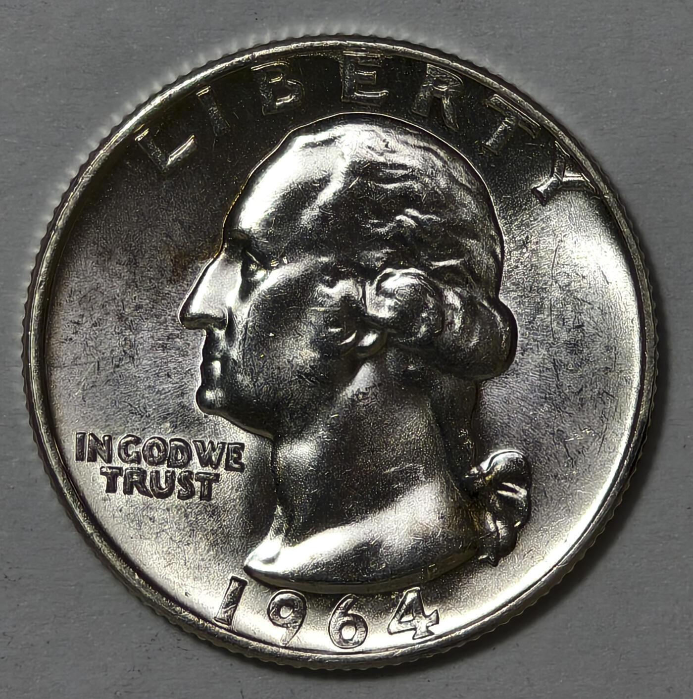 紫瑗钱币——第567期 美国 1964年 华盛顿 25美分 6.25克 0.9银 BU 可评级