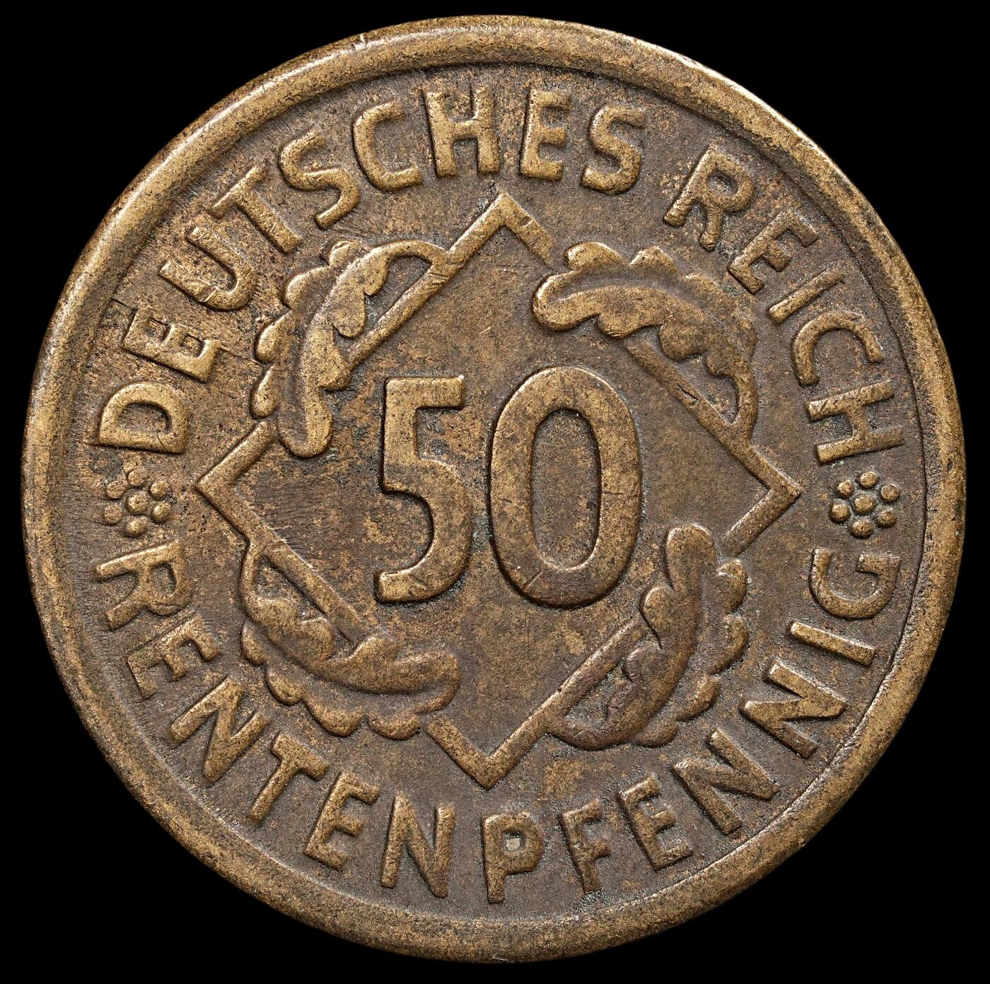 修遠堂世界钱币第七十六期 1924年德国50芬尼 A厂铭