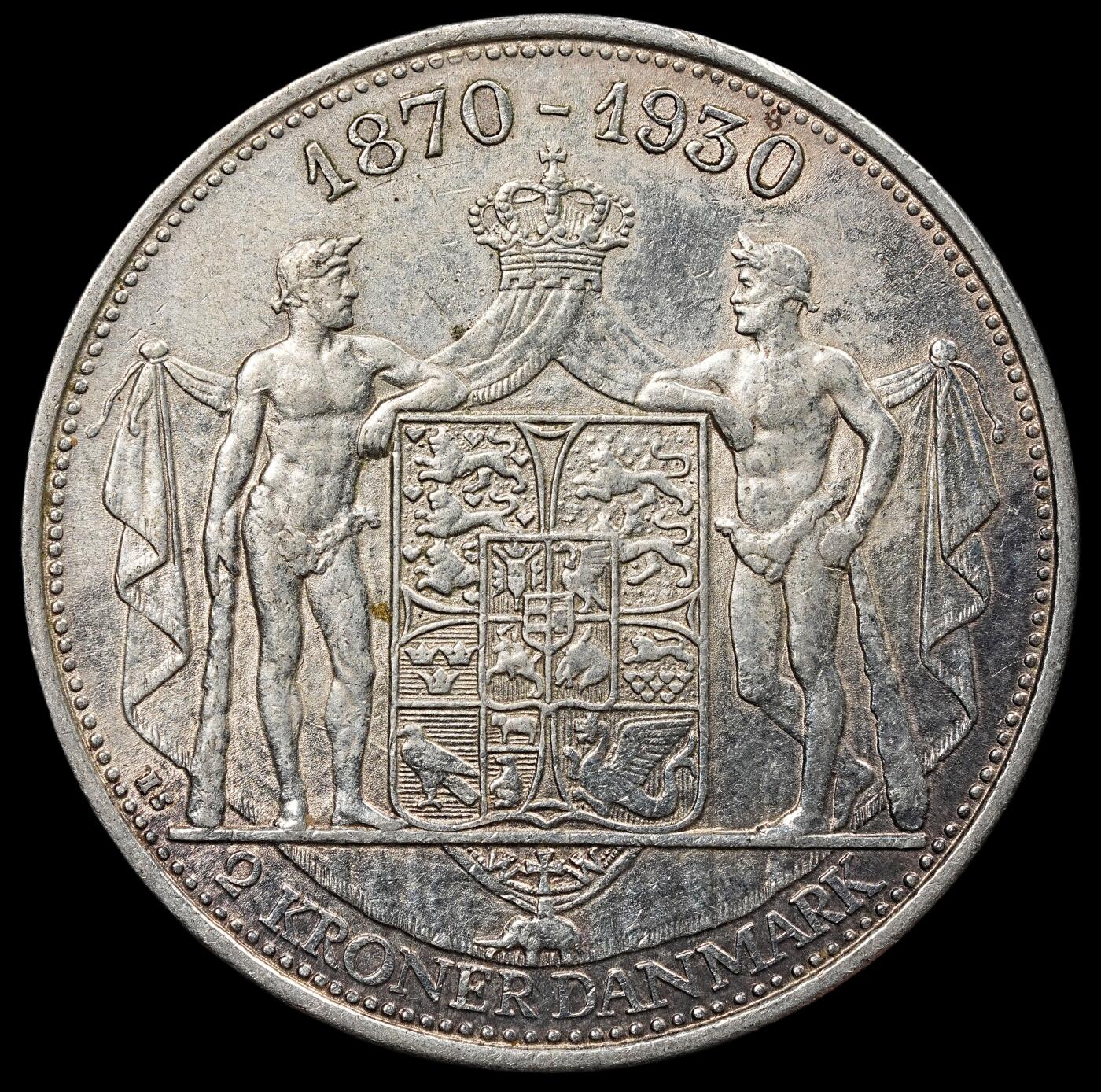 修遠堂世界钱币第七十六期 1930年丹麦国王60大寿纪念2克朗银币 15g，含银80%