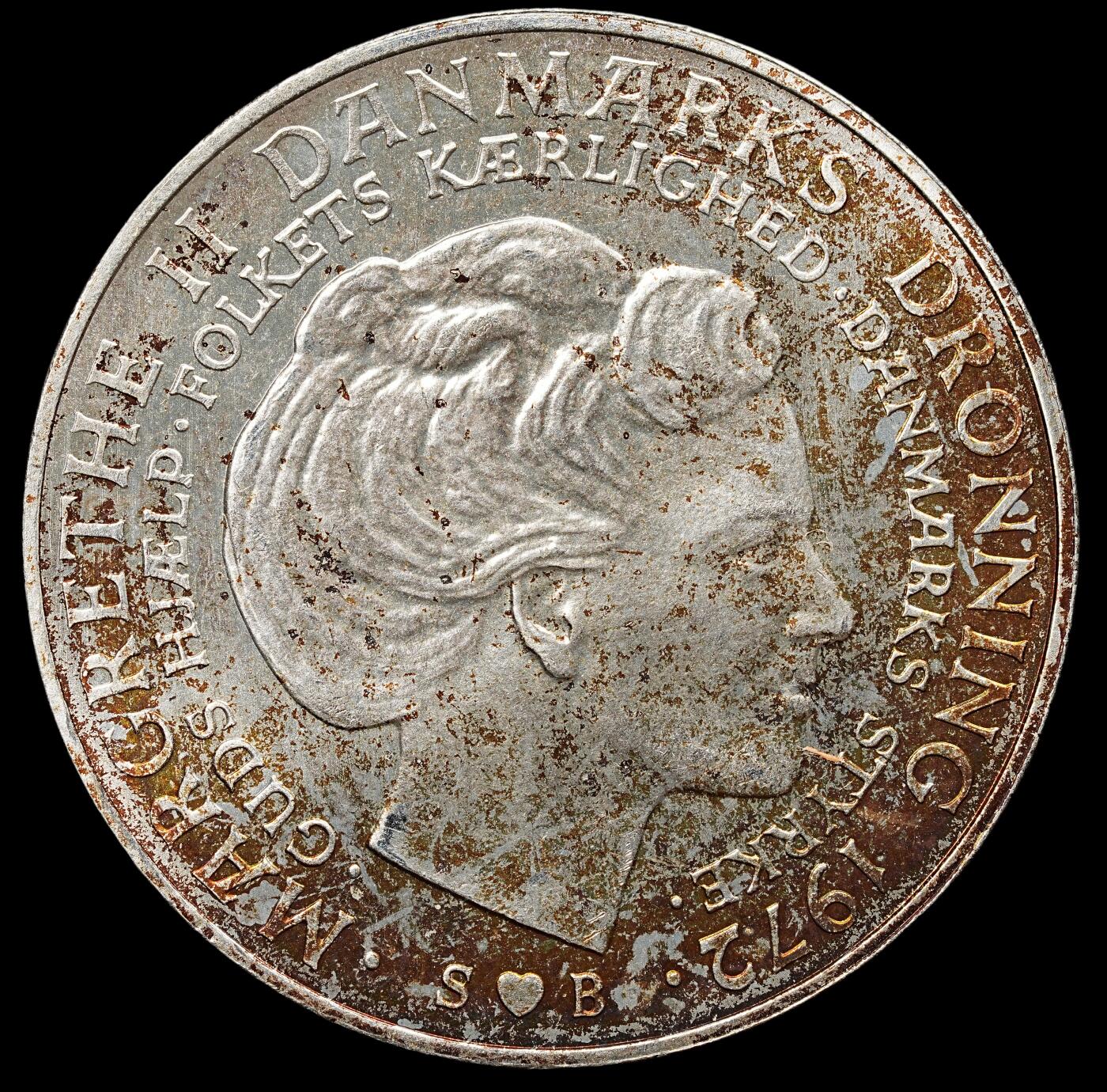 修遠堂世界钱币第七十六期 1972年丹麦国王更迭纪念10克朗银币 20.40g，含银80%  未流通