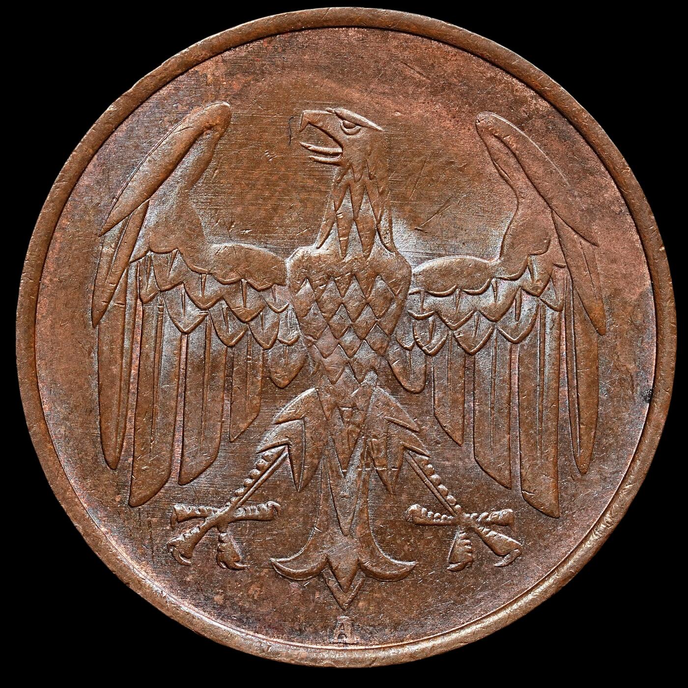 修遠堂世界钱币第七十六期 1932年德国4芬尼铜币 带光