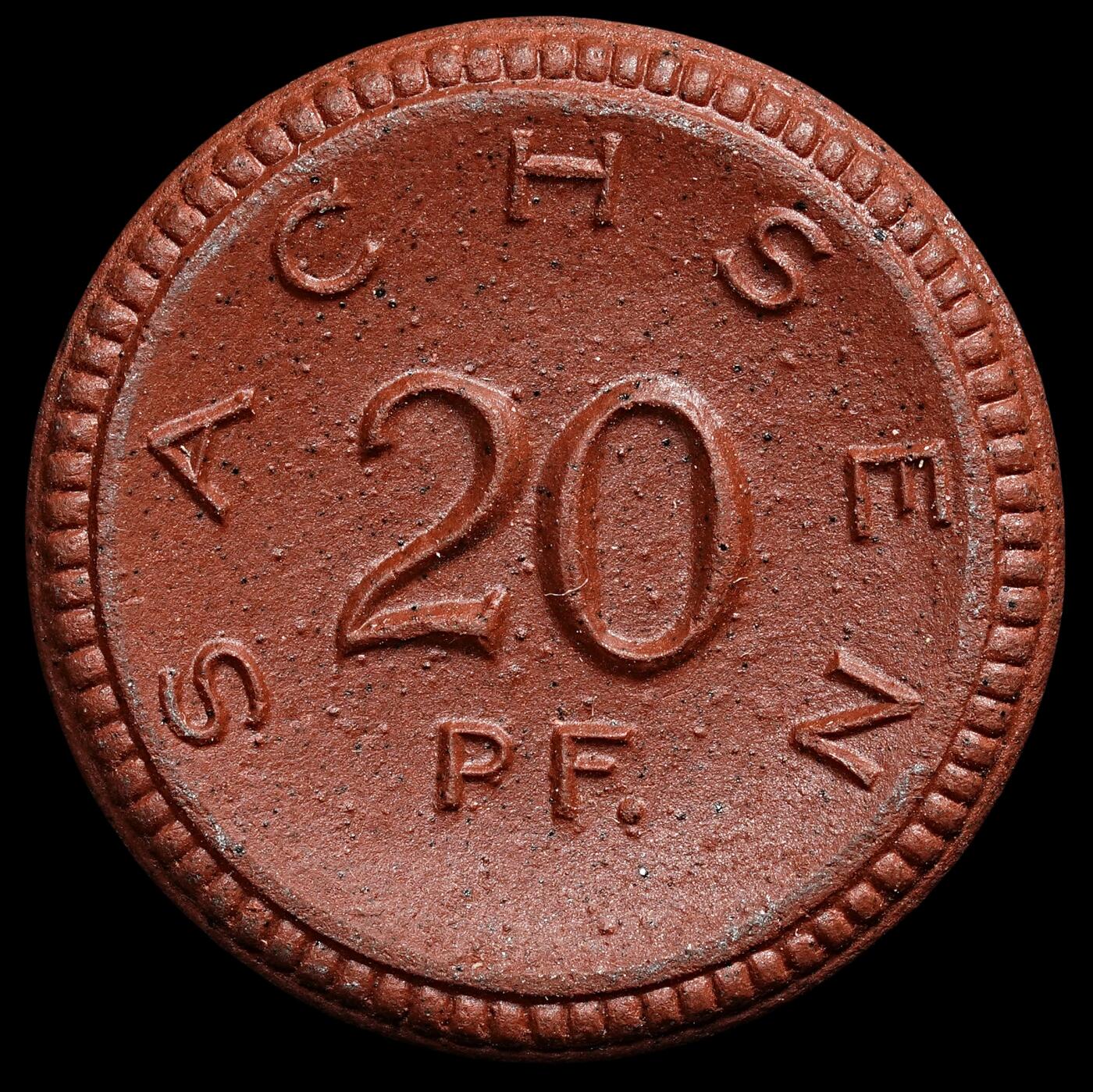 修遠堂世界钱币第七十六期 1921年德国紧急时期萨克森20芬尼陶瓷币 完全未流通